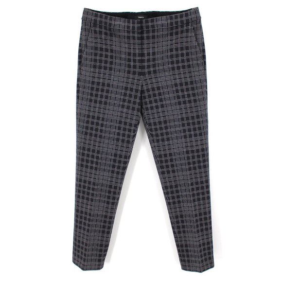 Theory Pants - Theory Navy Multi-Structured Knit Plaid Trousers Cropped Ankle Pants 8 M NEW